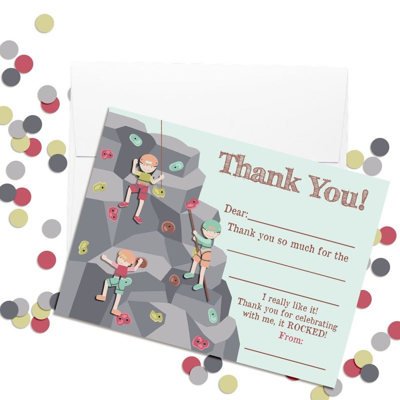 Amanda Creation Kids Thank You Cards Rock Climbing Birthday Party Thank You Notes, Ten 4" x 5.5" Fill-In The Blank Cards with 10 White Envelopes by AmandaCreation - Image 2